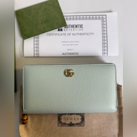 GUCCI GG Marmont Zip Around Wallet w/ Bamboo in Teal ~ NWT & COA - Picture 12 of 15